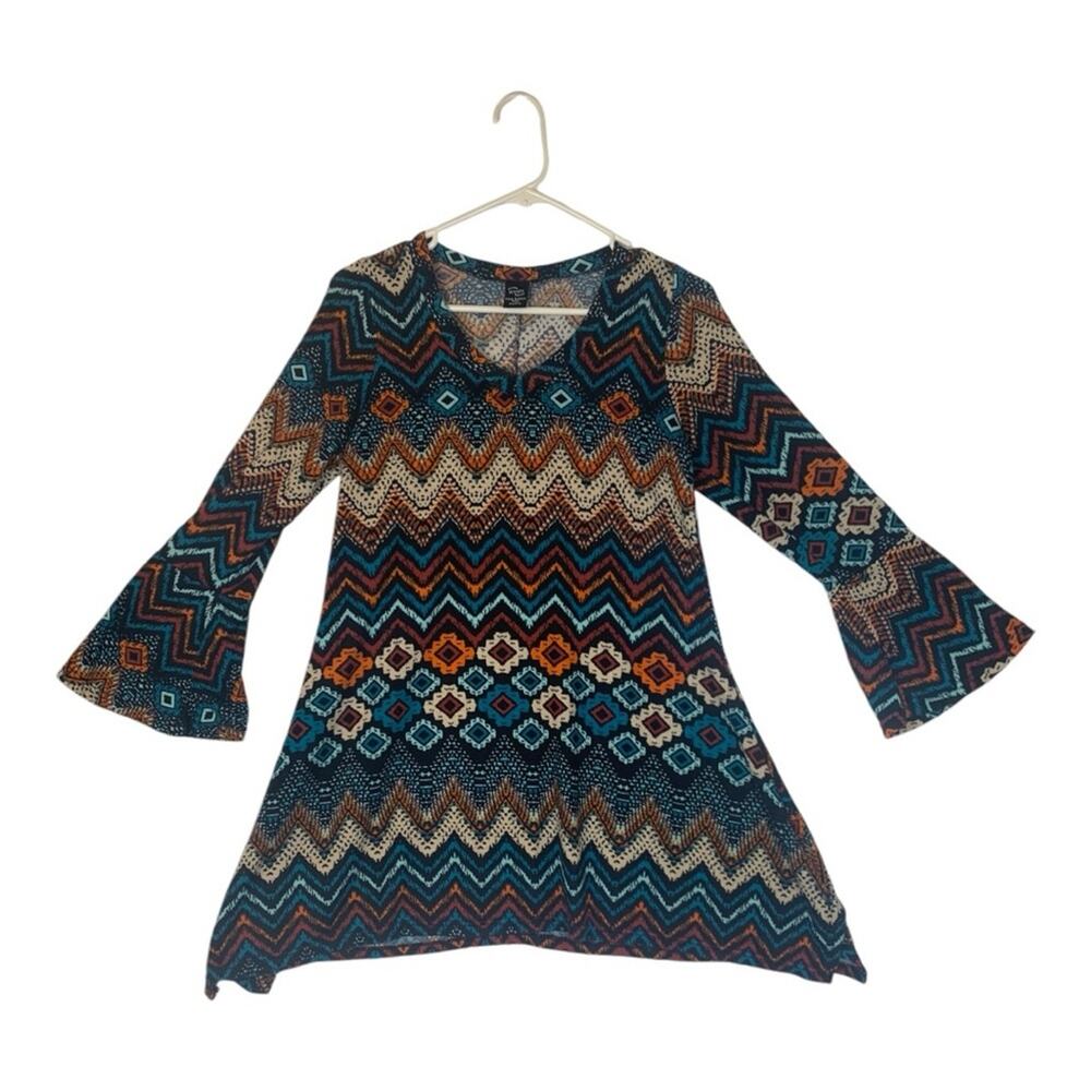 Win Win womens small medium flare bottom tunic aztec chevron bell sleeve shirt 3